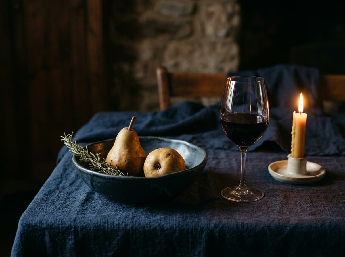 O natură moartă cu vin și pere